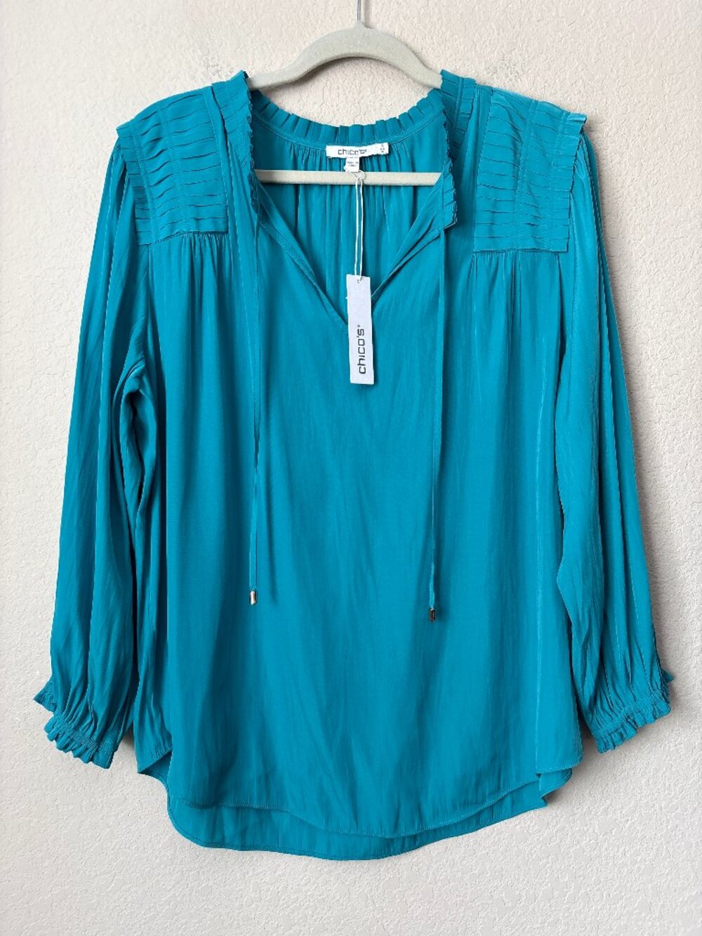 Chico’s XL Sea Island Poly Pleated Blouse NEW